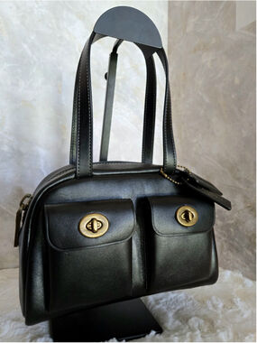 NWOT Coach Originals Black Twin Turnlock Bag 20 Small Leather Satchel